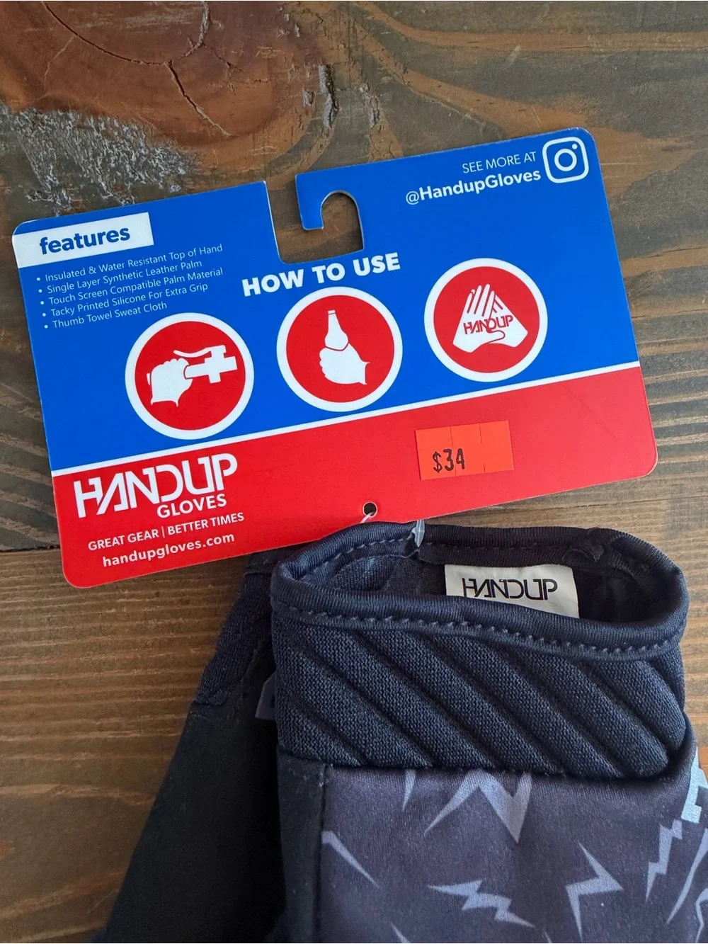HandUp Women’s Full Touch Cold Weather Lightning Print Gloves - Black/Grey, S